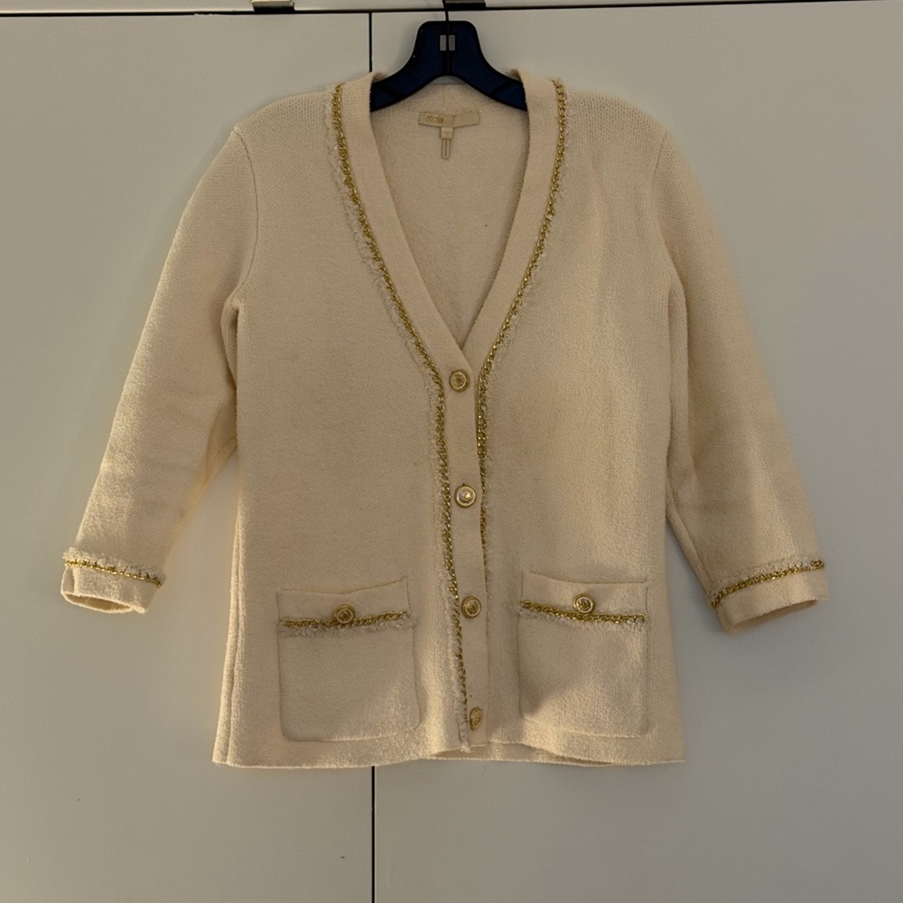 Maje Cream Cardigan with Gold Trim